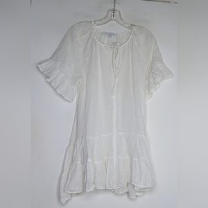 POUR LES FEMMES babydoll puff sleeve ruffle dress organic cotton white small